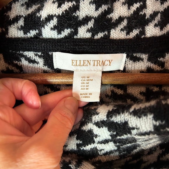Ellen Tracy Asymmetrical Houndstooth Wool Blend -Knit Jacket - Picture 3 of 7